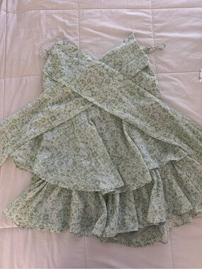 Hello Molly Green Floral Ruffle Mini Romper
